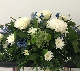 Funeral White and Blue Spray