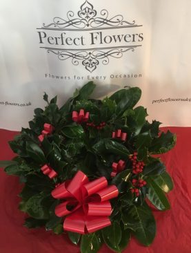 Holly Wreath With Waterproof Ribbon